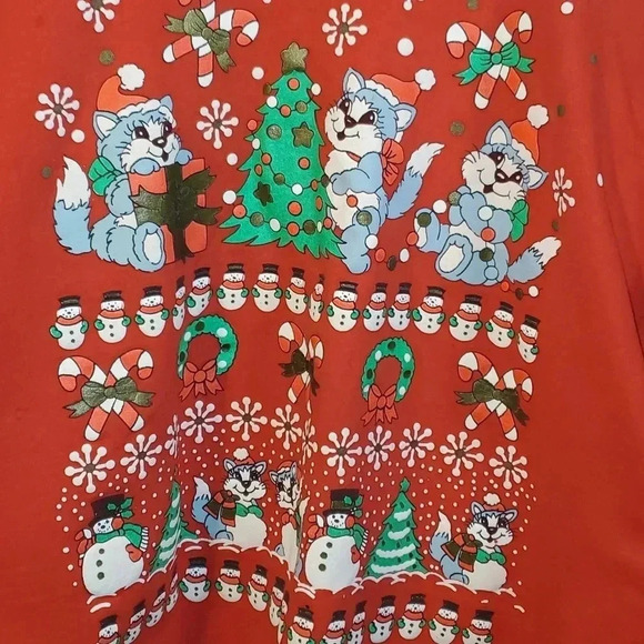 Vtg Hanes Comfort Blend Red Cat Tree Snowman Christmas Sweatshirt Size XL - Picture 2 of 11